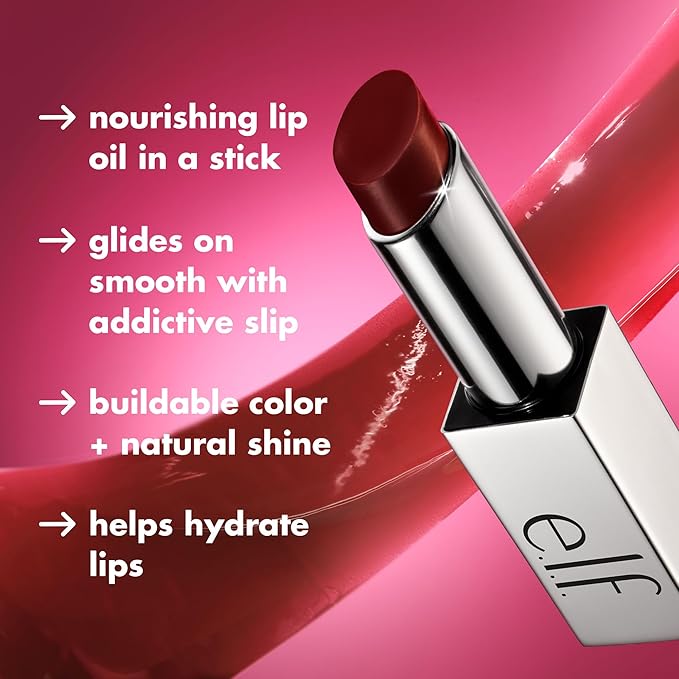 e.l.f. Glow Reviver Slipstick, Tinted Lip Oil Stick, Non-Sticky & Hydrating For A Soft-Shine Finish, Vegan & Cruelty-Free, Truffle-maker