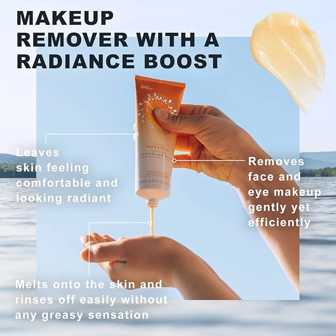 Lumene Nordic C Pure Glow Cleansing Balm - Make Up Remover Balm with Vitamin C for Skin Radiance - Vegan Eye Makeup Remover & Facial Care for Normal to Dry Skin (125ml)