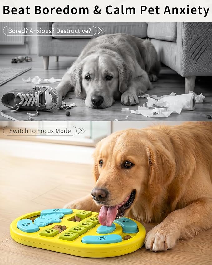 Dog Puzzle Toy, Interactive Enrichment Treat Food Puzzles, Yellow | Mental & Brain Stimulation, Slow Feeder, For Smart Puppy Small Medium Large Dogs Cats