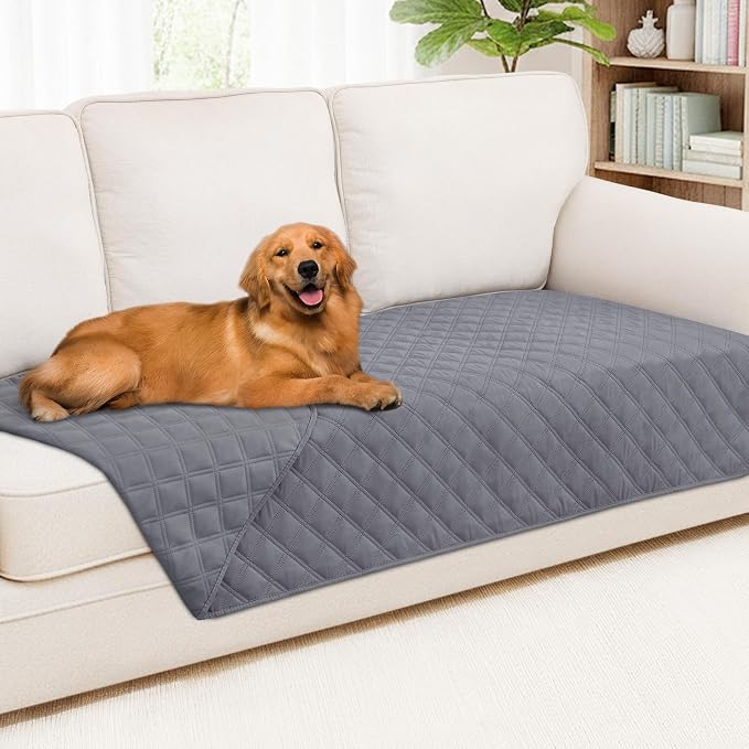 Smiry Waterproof Reversible Pet Couch Covers for Dogs | Pet Friendly, Soft Fabric, Washable Sofa Furniture Protector for Dogs Cat Kids, Checkered (40"x70", Grey/Grey)
