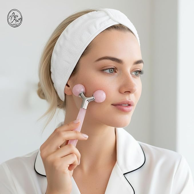Mount Lai Rose Quartz Tension Melting Facial Massager for Face & Neck – Face Roller to Relieve Tension, Soothe Stress, Improve Circulation & Enhance Skin Radiance