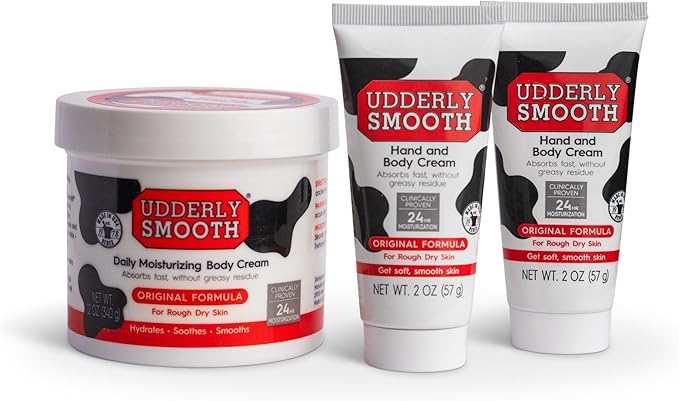 Udderly Smooth Hand (2 Oz) & Body Cream (12 Oz) Bundle, Daily Moisturizer to Restore Dry or Irritated Skin, Dermatologist Tested, 3 Items Total