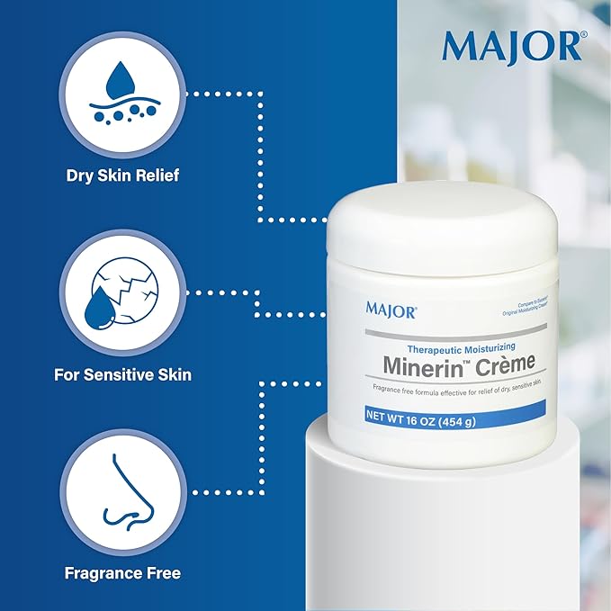 MAJOR Therapeutic Moisturizing Minerin Créme - Body Cream Moisturizer for Dry Skin - Fragrance-Free - 16 Oz. (1 Pack)