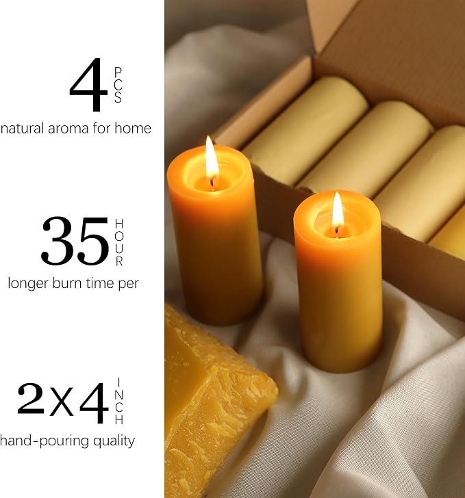 Natural Beeswax Candles Lavender/Sandalwood/Vanilla Sky Scented, 140H Burn Time,Prayer Home Decor, Eco-Friendly Gifts for Relaxation & Aromatherapy (4Pack, Sandalwood)