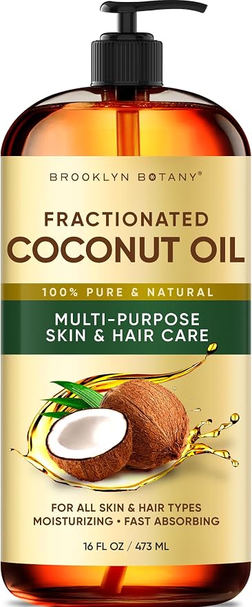 Brooklyn Botany Fractionated Coconut Oil | 16 Fl Oz | Hair | Face | Body | 100% Pure and Natural | Carrier Oil | Aromatherapy | Massage | Ayurvedic Hair Care | Hexane-Free