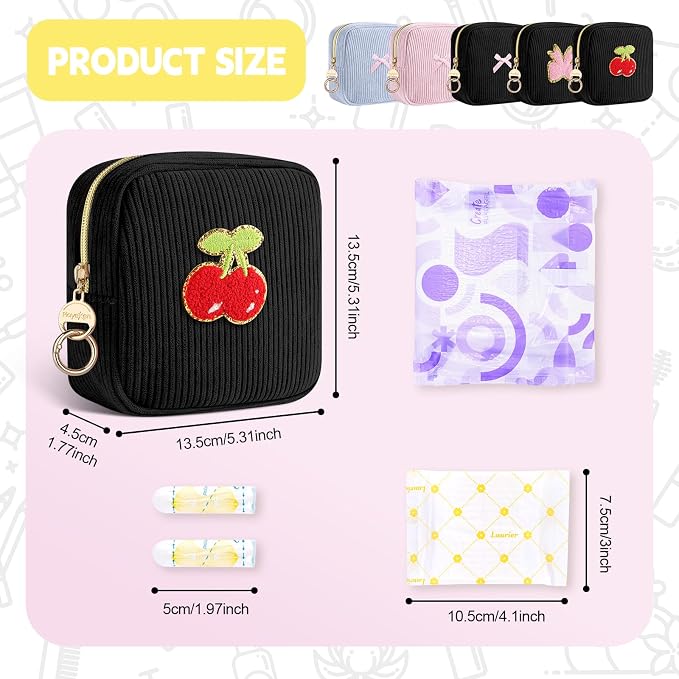 Period Bag for Teen Girls, Corduroy Sanitary Napkin Storage Bag, Menstrual Pad Pouches Tampon Holder for Purse
