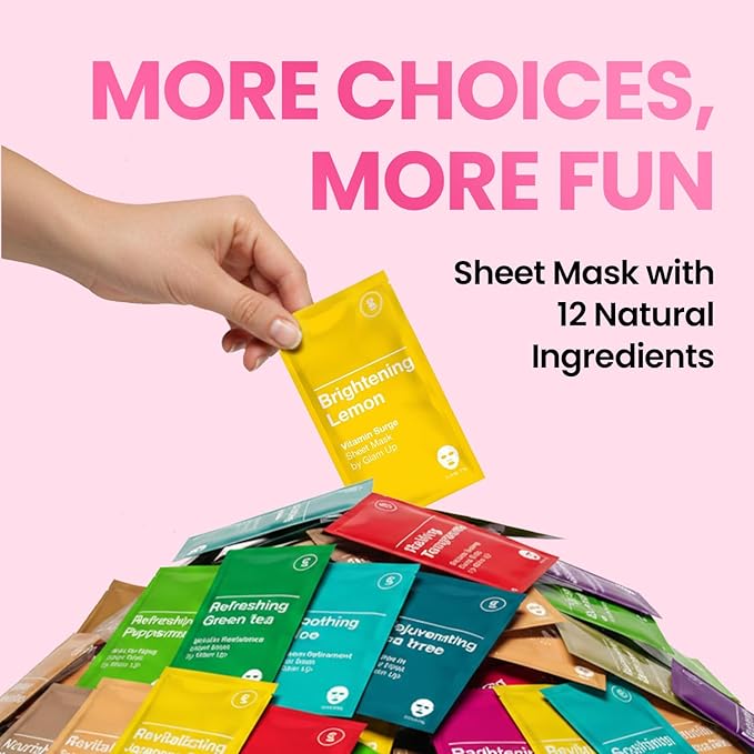 GLAM UP Korean Facial Sheet Mask 12 Combo Pack | Hydrating & Moisturizing Face Mask for Glass Skin | Soothing Korean Skincare for Sensitive, Dry Skin | Bulk Face Masks Gift Set for Home Spa