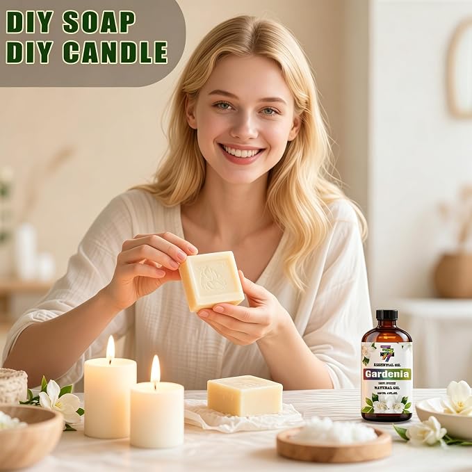Gardenia Essential Oil 4oz for Home Aroma, Diffuser, DIY | Pure Natural floral scent, humidifier, soap, candle, and bath bombs, gift for women, moms, or housewarming