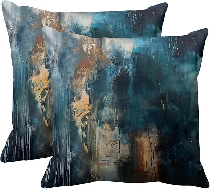 Throw Pillow Covers Set of 2, 20 x 20 Inch, Teal Black | Abstract Modern Art Outdoor Decorative Square Pillow Cases Couch Cushion Case for Couch Bed Sofa Living Room Home Decor