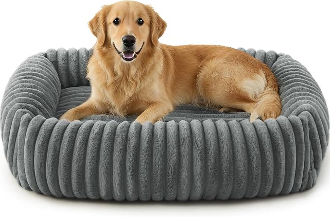 FURTIME Medium Dog Beds for Medium Dogs Washable, Orthopedic Dog Bed, Rectangle Warming Soft Calming Sleeping Puppy Bed Durable Pet Bed with Anti-Slip Bottom M Plus (30"x24"x8")
