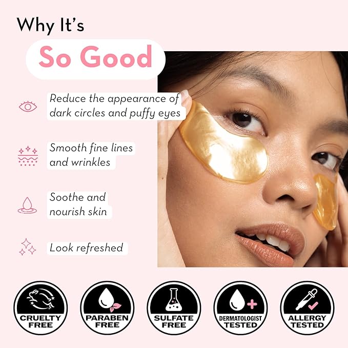 Elizabeth Mott 24K Gold Under Eye Patches - Collagen, Niacinamide & Peptides for Puffy Eyes, Dark Circles & Wrinkles - Hydrating & Brightening Eye Mask, Cruelty-Free