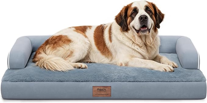 Orthopedic Waterproof Jumbo Dog Bed with Bolster for Extra Large Dogs | Pillow Support for Neck Relief, Egg Crate Foam, Waterproof Liner, Anti-Slip Bottom, Removable Bolster Cover, 53 x 42 Inch