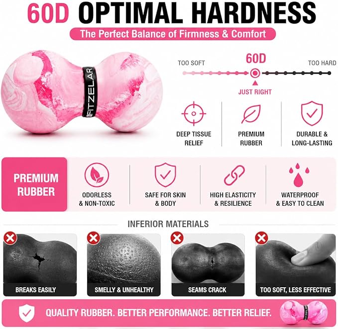 FITZELAR Double Lacrosse Massage Ball for Myofascial Release, Quality Certification, Massage Deep Tissue for Waist Back Feet, Trigger Point Therapy, Muscle Knots, Peanut Massage Ball for Muscle Pain