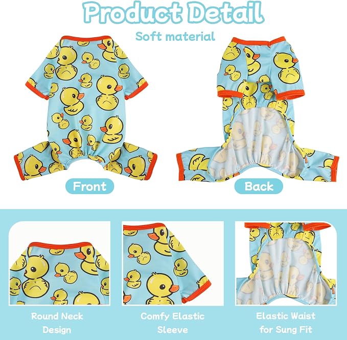 DaFuEn Dog Pajamas for Small Dogs, Soft Stretchy 4 Legs Puppy Jumpsuit, All Season Cozy Pet PJs for Chihuahua Yorkie Teacup Dogs, Cat Clothes (Blue Duck, S)