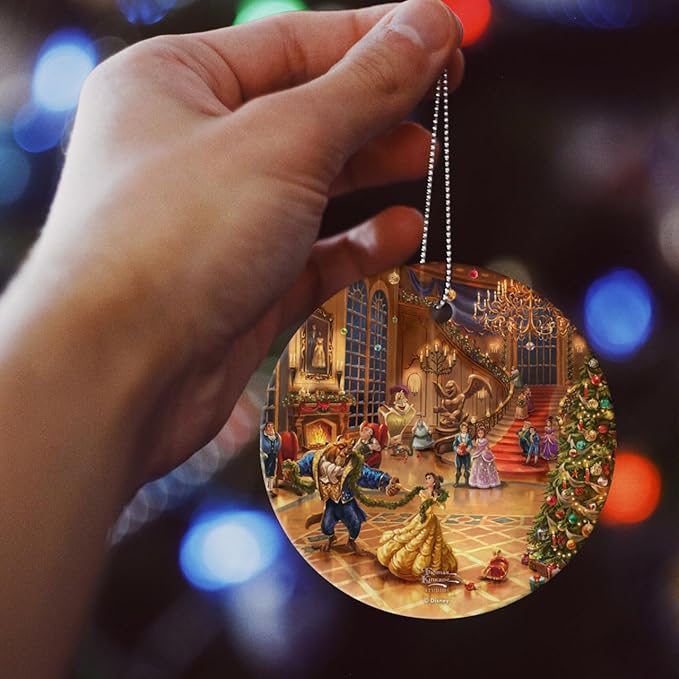 Disney – Beauty and The Beast – Christmas Celebration – 3.5” Starfire Prints Hanging Glass Print Accessory – Officially Licensed Collectible | Complimentary Velveteen Gift Bag SPCIR1302