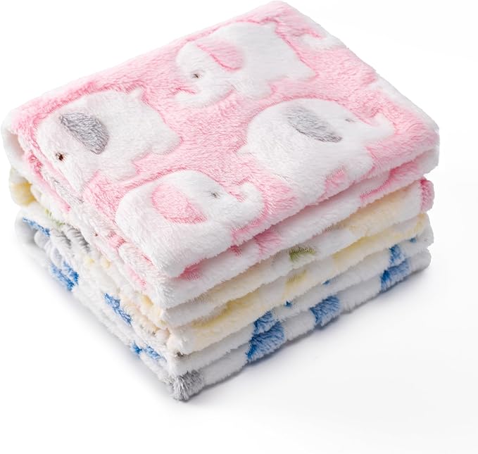 1 Pack 3 Blankets for Dog Puppy Cat (Medium 30x20'', Pink, Yellow, Blue) | Super Soft Fluffy Premium Fleece Pet Blanket Flannel Paw Printed Throw