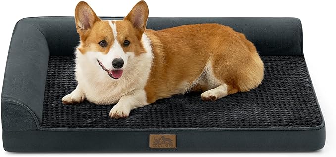COZY KISS Orthopedic Dog Bed for Large Sized Dogs, L Shaped 36x27 inch | Non-Slip Bottom Soft Pet Sofa with Washable Removable Waterproof Cover, Egg-Crate Foam Couch with Portable Handle, Black