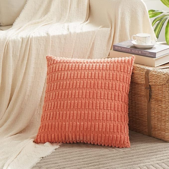 Fancy Homi 4 Packs Decorative Throw Pillow Covers for Living Room Couch Bed, Modern Farmhouse Boho Home Décor Accent Cushion Case, 26" x 26", Coral