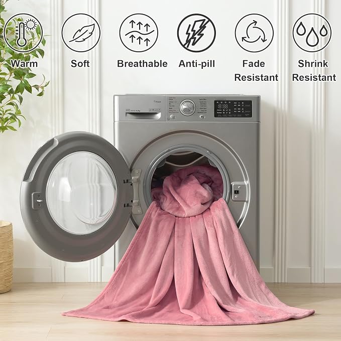 Hansleep King Fuchsia Fleece Blanket, Soft Flannel Bed Blanket | Fuzzy Cozy Blanket 90x108 Inches, Multi-use for Bed, Sofa, Couch, Travel, Camping, All Season Warm Lightweight Cover