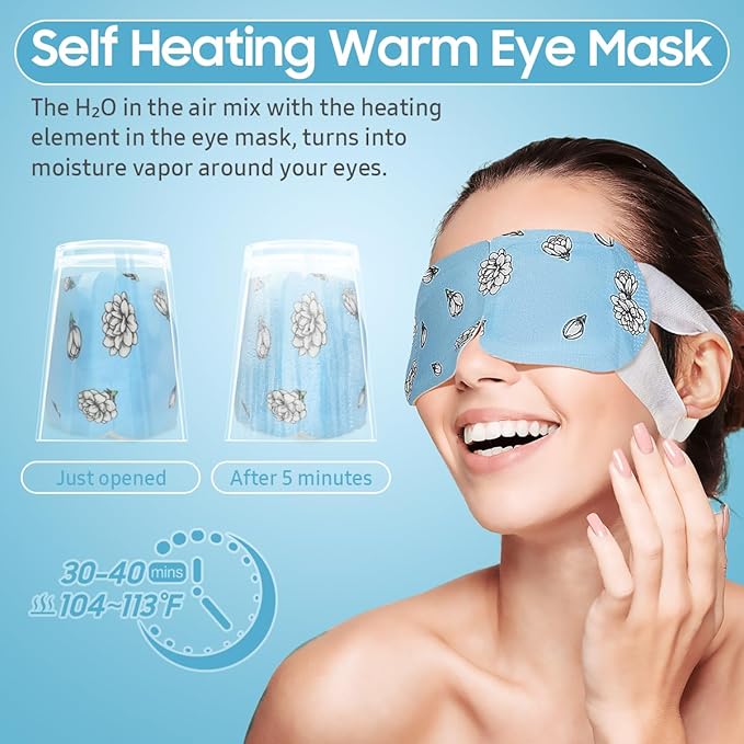 20 Packs Steam Eye Mask, Heated Eye Mask Warm Compress for Eyes, Disposable Self Heating Steam Mask for Home, Sleep, Spa, Travel Essentials & Relaxation Gifts for Women (Jasmine)