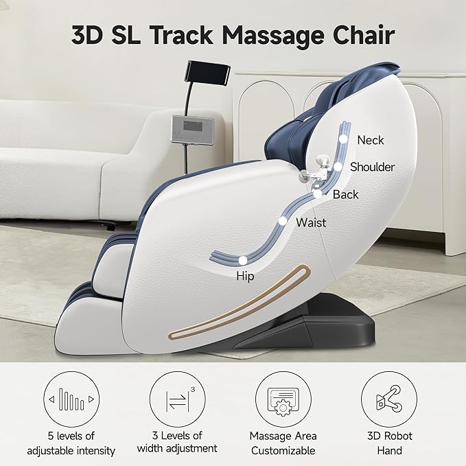 Real Relax 2025 Massage Chair Full Body, Zero Gravity SL-Track Massage Recliner with Added Phone Controller and Holder, Pause Button,Upgraded LCD Screen，APP Control and Child Lock, Favor-06, Blue