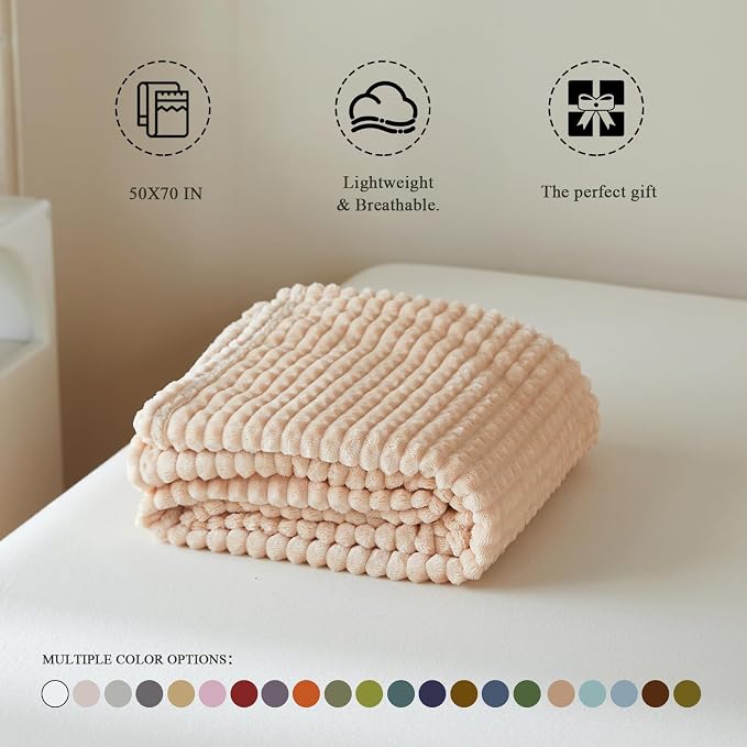 Simple&Opulence Ivory Throw Blanket for Couch-Super Soft Fluffy Blankets for Women 50x70 Inches Cozy Lightweight Fleece Blanket for Home Decor
