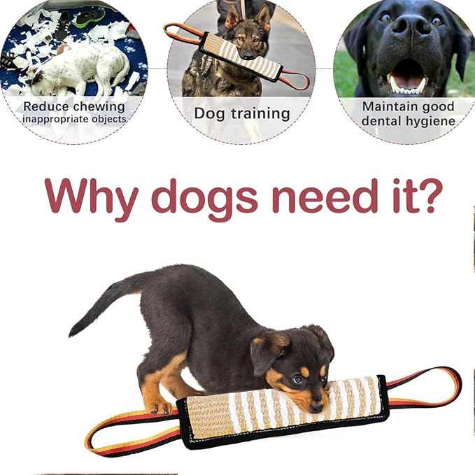 ASOCEA Dog Tug Toy,Bite Jute Pillow Pull Toy Squeaky Dog Toys with Handles