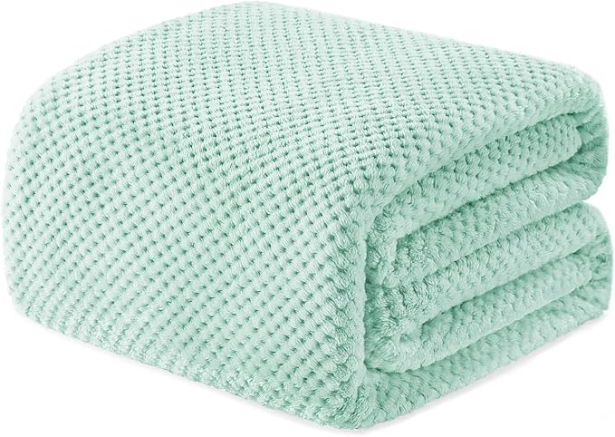 Exclusivo Mezcla Soft Waffle Fleece Bed Blanket King Size, Mint Green | Lightweight Plush Blanket for Bed, Bedroom, Cozy Flannel with Waffle Texture, Stylish Home Decor, All Season, 104x90 Inches