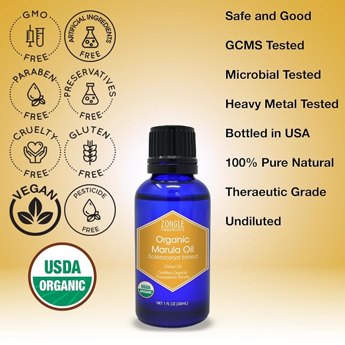 Zongle Therapeutics Organic, Marula Oil – 100% Pure, Marula Oil, for Face, Hair, 1 OZ