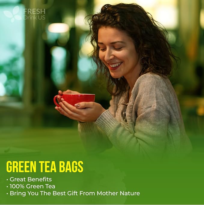 FreshDrinkUS, Premium 175 Green Tea Bags, 100% Natural & Pure from Green Tea Leaves. Loose Leaf Green Tea Herbal Tea. Made with Natural Material Tea Bags. No Sugar, No Gluten, Vegan.