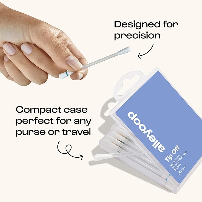 Alleyoop Cotton Swabs for Makeup, Tip Off Liquid-Filled Makeup Removing Swabs (24 Count, 3 Pack) - Easy-To-Use & Space Saving Makeup Remover - Disposable Cotton Tips for Eye, Lip, Eyebrow, & Eyeshadow