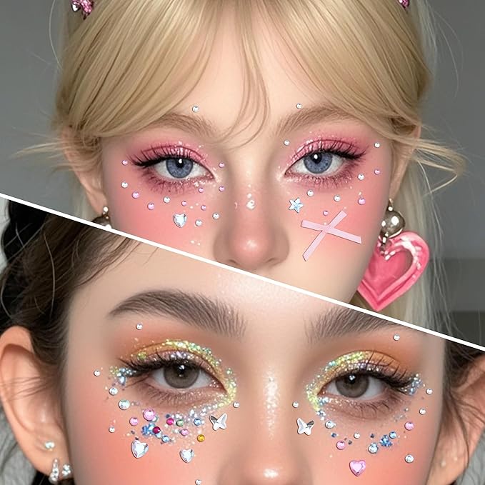 SAOROPEB 5 Sheets Face Gems Face Jewels Stickers, Self Adhesive Eye Body Face Nail Crystal Rhinestones Rainbow for Women Festival Accessory and Nail Art Decorations