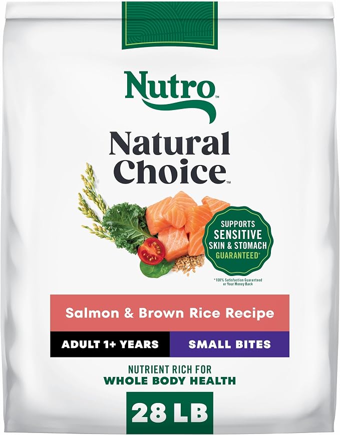 Nutro Natural Choice Small Bites Dry Dog Food, Salmon & Rice, 28 lb | Non-GMO, Real salmon #1 ingredient, Omega-3 & Omega-6 for skin & coat, no corn, wheat, soy, supports digestion & immunity
