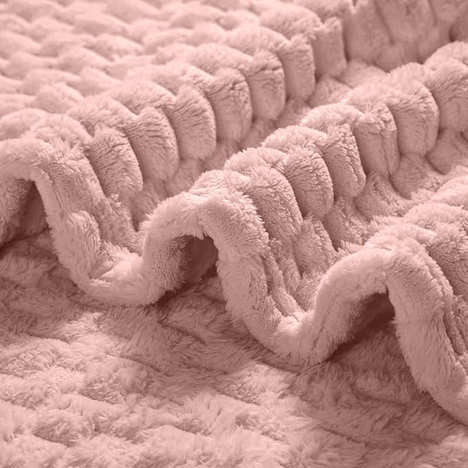 Excervent Hexagon Jacquard Throw Blanket for Bed, 60x80 Inches, Grey Pink | Big Decorative Fuzzy Flannel Fleece Throw Blanket for Sofa Bed Couch, Super Soft Cozy, Suitable for All Seasons