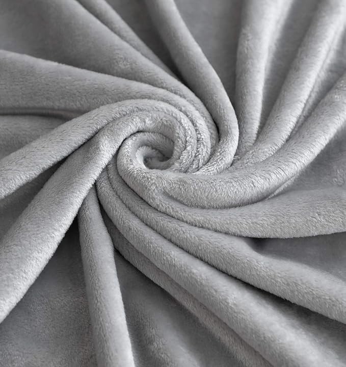 TASTHROW Large Flannel Fleece Throw Blanket, 60×80 Inch - Light Grey | Cozy Lightweight Thick Blanket - All Seasons Suitable for Women, Men and Kids