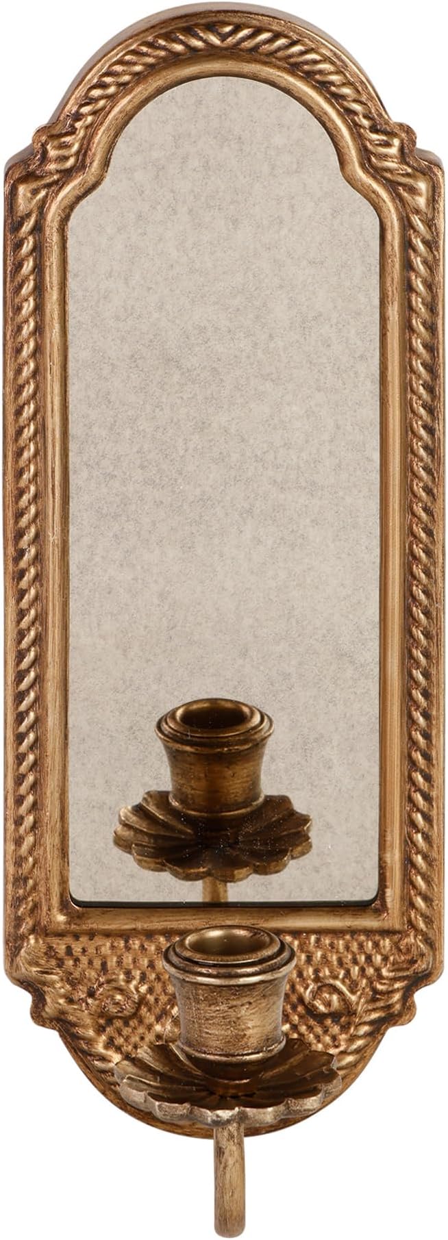 SOFFEE DESIGN Vintage Gold Wall-Mounted Candle Sconce with Mirror - Floral Base & 3D Woven Texture for Bathroom, Dining Room, Entryway