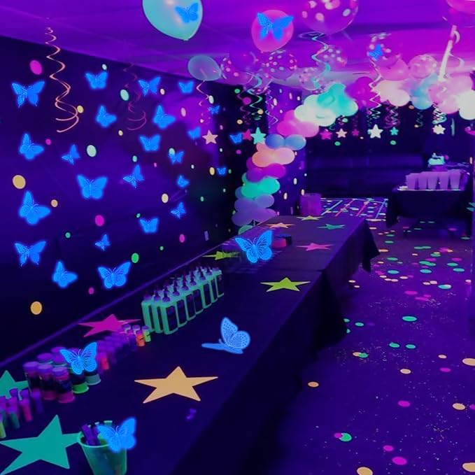 SAOROPEB Glow in The Dark 3D Butterfly 24 Pcs Blue Butterfly Stickers | 3 Sizes, Luminous for Ceiling or Wall, Glow in The Dark Party Supplies, Removable Luminous Stickers for Kids Babys Nursery