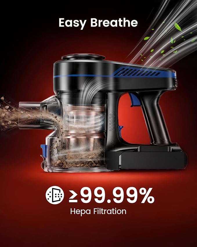 NADALY Cordless Vacuum Cleaner, 50Kpa Powerful Suction with 580W 65 Mins Runtime Stick Vacuum,Rechargeable, Lightweight, Anti-Tangle,Ideal for Hard Floor
