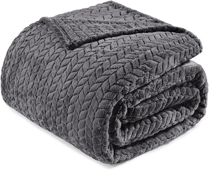 Exclusivo Mezcla Soft Fleece Bed Blanket Twin Size, 60”x80”, Dark Grey | Cozy Fluffy Lightweight Blankets for Summer, Decorative Plush Flannel Throws for Living room, Bedroom with Leaves Pattern