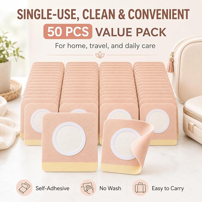 50Pcs Castor Oil Patches, Organic Cotton Castor Oil Pack Wrap Disposable Self-Adhesive Belly Button Patch Cover for Castor Oil, Mess-Free Anti Leakage No Wash Castor Oil Packs for Stomach