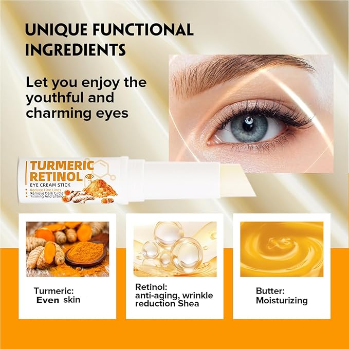 2 PCS Turmeric Retinol Eye Stick,Eye Balm Stick Hydrating for Dark Circle,Wrinkles,Visible Results in 3-4 Weeks,Anti Aging Under Eye For Puffiness and Bags Reduces Fine Lines