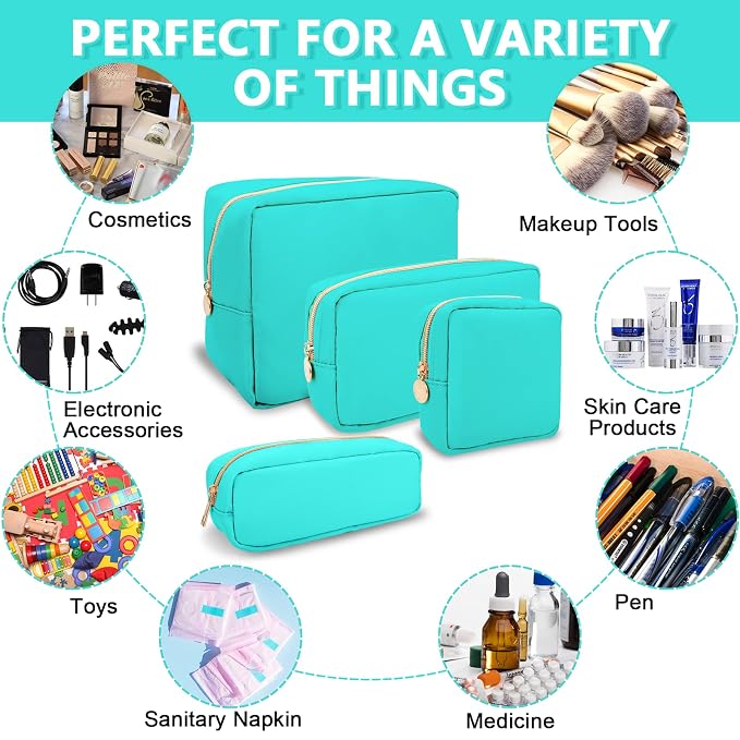 UIXIZQ Small Makeup Pouch for Purse, Nylon Travel Toiletry Storage Pouch Cute Preppy Cosmetic Bag for Women Girls, Waterproof Makeup Organizer Skincare Bag Purse with Zipper (Small-Cotton Candy)