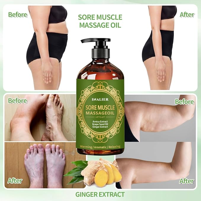 Massage Oil for Massage Therapy,3 Pack Cellulite Massage Oil,Sore Muscle Arnica Oil & Lavender Massage Body Oil with Massage Ball & Thumb Saver Tool,Mens Gifts,Birthday Gifts for Women and Men
