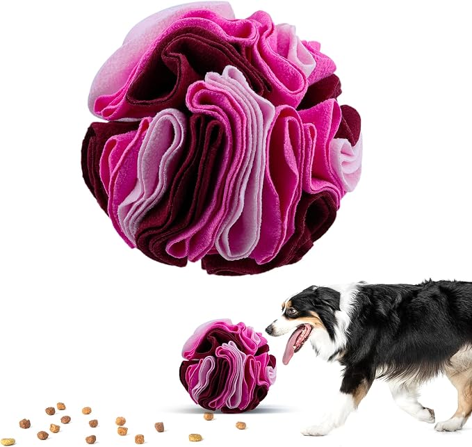 Pet Snuffle Ball, Puzzle Sniffing Interactive Dog Ball for Blind Dogs Training Stress Relief Dog Enrichment Toys Treat Machine Washable (20cm, Fantasy Pink)