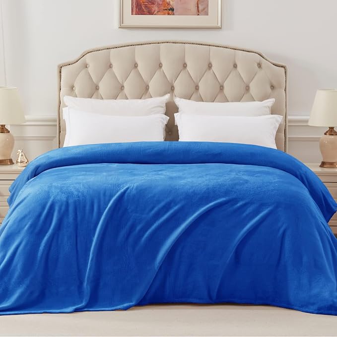 Exclusivo Mezcla Soft Fleece Blanket Twin Size for Bed, Cobalt Blue | 60x80 Inches, Double-Sided Brushed Flannel, Lightweight Plush Cozy Blanket for Home Decor, All Season, Machine Washable