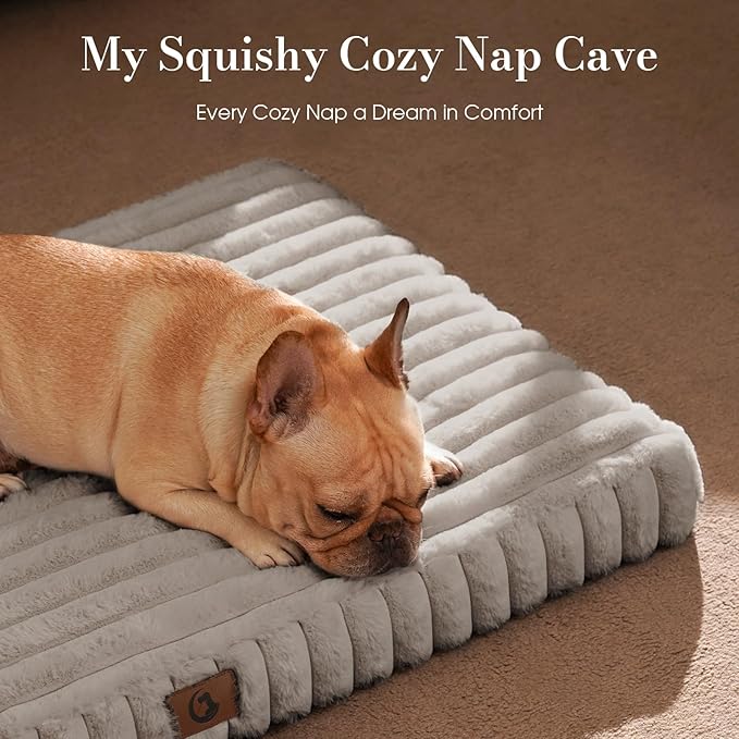Large Orthopedic Dog Crate Bed with Waterproof Lining | Egg crate foam for joint support. Soft plush surface. Non-slip bottom. Removable & machine washable cover. OEKO-TEX certified