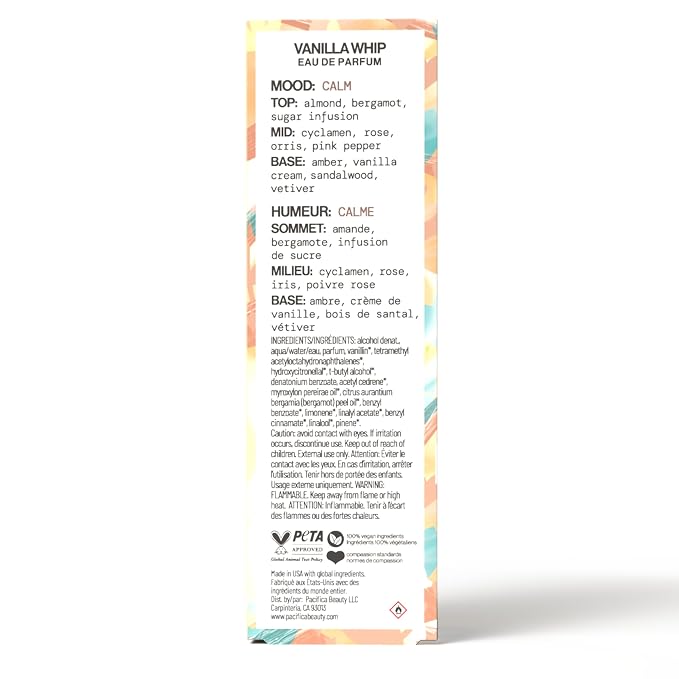 Pacifica Vanilla Whip Eau de Parfum, Female, Liquid, 1 Fl Oz, Vanilla, Vegan, Long Lasting, Paraben Free