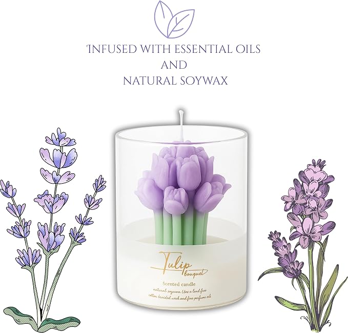 Lavender Flower Shape Scented Soy Candles | Relaxing Aromatherapy Candle | Housewarming Gift for Women & Men | Warm & Decorative Soy Wax Blend | 100% Natural Soy Wax