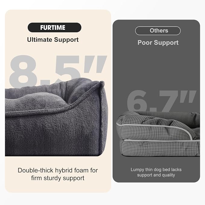 FURTIME Orthopedic Dog Bed Large Sized Dog, Extra Washable Dog Couch 38" | Supportive Thick Pet Sofa, Ergonomic Slant Dog Beds with Removable Cover, Ultra Soft Surface & Non-Slip Bottom, Grey