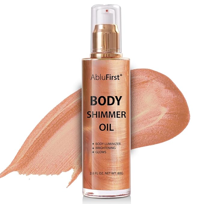 4 Colors Shimmer Body Oil Face Glitter Summer Body Moisturizing Light Shimmering Glow Non-Sticky Party Luminizer and Illuminator Smooth (3.38 Fl Oz Pack of 1, Rose Gold)